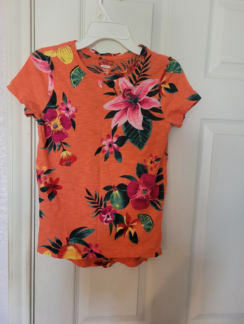 Old Navy Girls' Floral Orange Short Sleeve Top